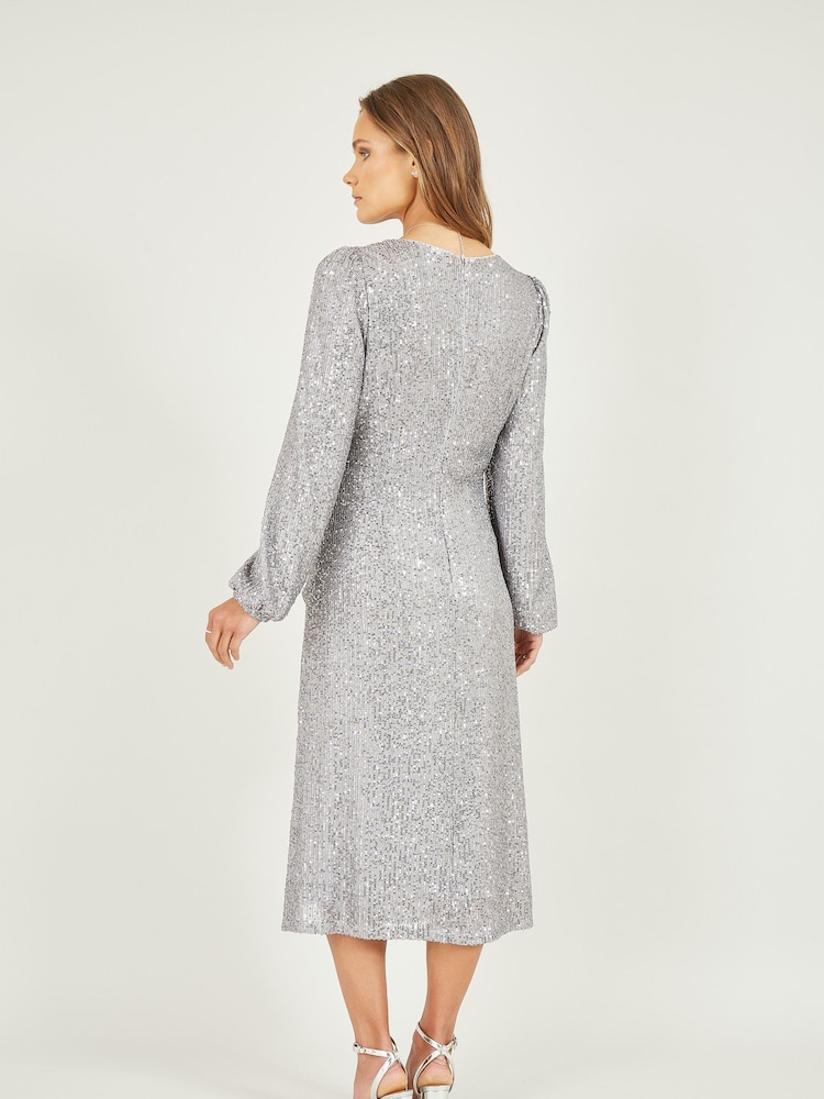 Yumi Langärmeliges Midikleid mit Pailletten und Raffung - Bild 2 von 4 Yumi Langärmeliges Midikleid mit Pailletten und Raffung - Bild 2 von 4