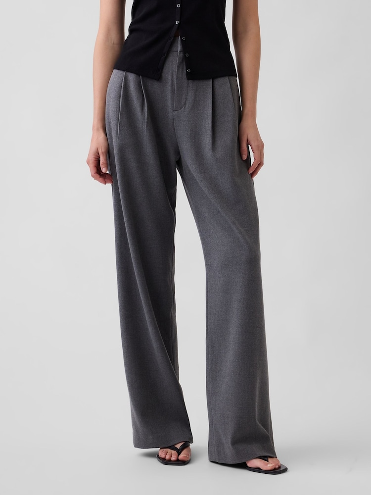 Gap Grey 365 High Waisted Brushed Twill Pleated Trousers - Image 1 of 5 Gap Grey 365 High Waisted Brushed Twill Pleated Trousers - Image 1 of 5