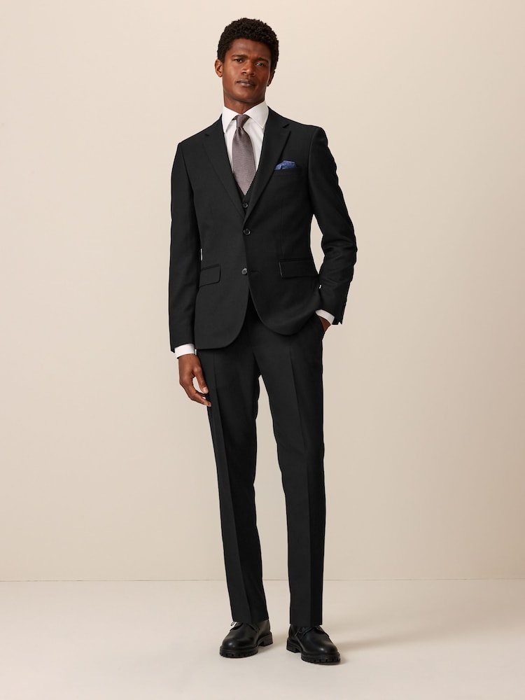Black Slim Fit Textured Suit Trousers - Image 2 of 8