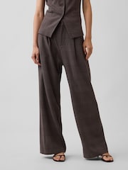 Braun Kariert - Gap 365 Bundfaltenhose aus gebürstetem Twill mit hoher Taille - Bild 1 von 6