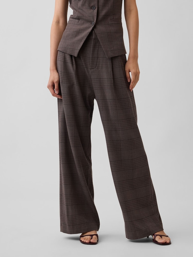 Braun Kariert - Gap 365 Bundfaltenhose aus gebürstetem Twill mit hoher Taille - Bild 1 von 6