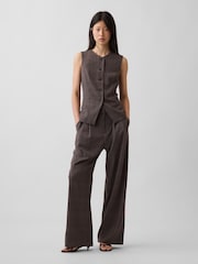 Braun Kariert - Gap 365 Bundfaltenhose aus gebürstetem Twill mit hoher Taille - Bild 4 von 6