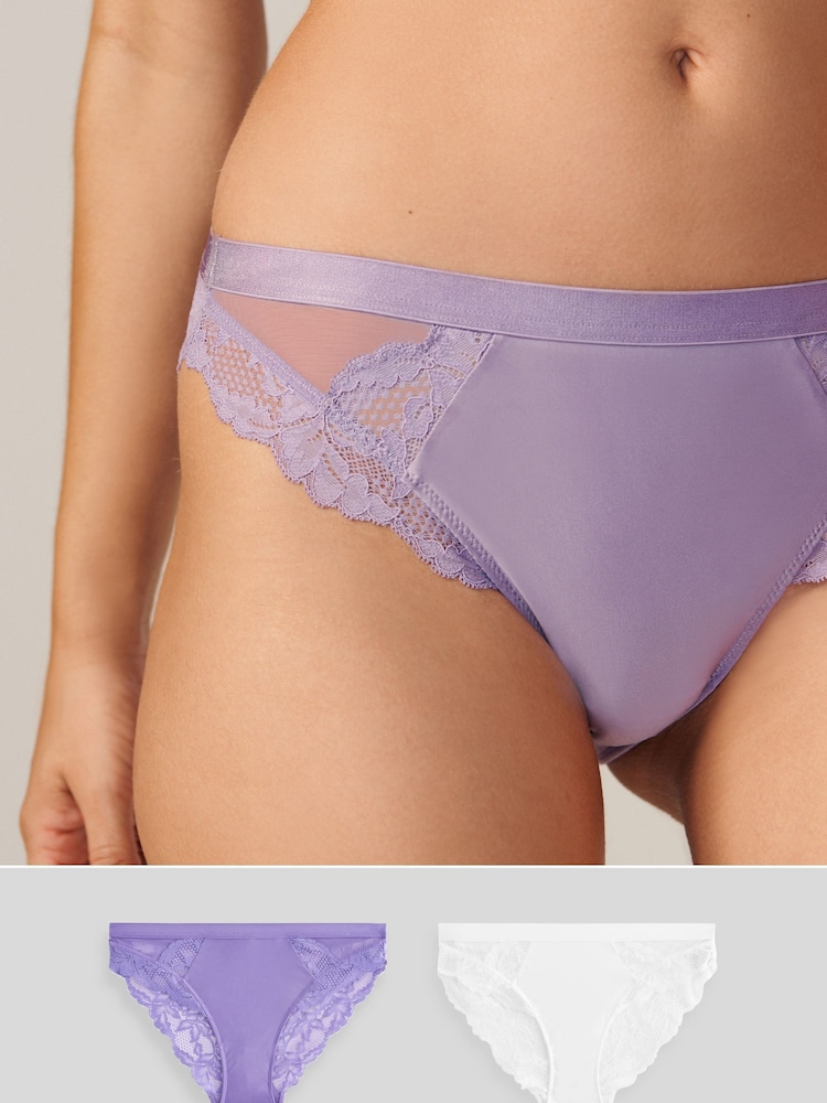 Purple/White High Leg Lace Knickers 2 Pack - Image 1 of 7 Purple/White High Leg Lace Knickers 2 Pack - Image 1 of 7