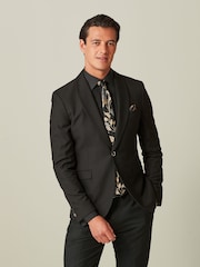 Black/Gold Skinny Fit Textured Tuxedo Suit Jacket - Image 1 of 11