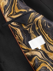 Black/Gold Skinny Fit Textured Tuxedo Suit Jacket - Image 10 of 11