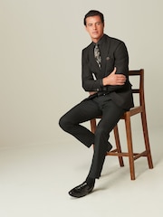 Black/Gold Skinny Fit Textured Tuxedo Suit Jacket - Image 2 of 11