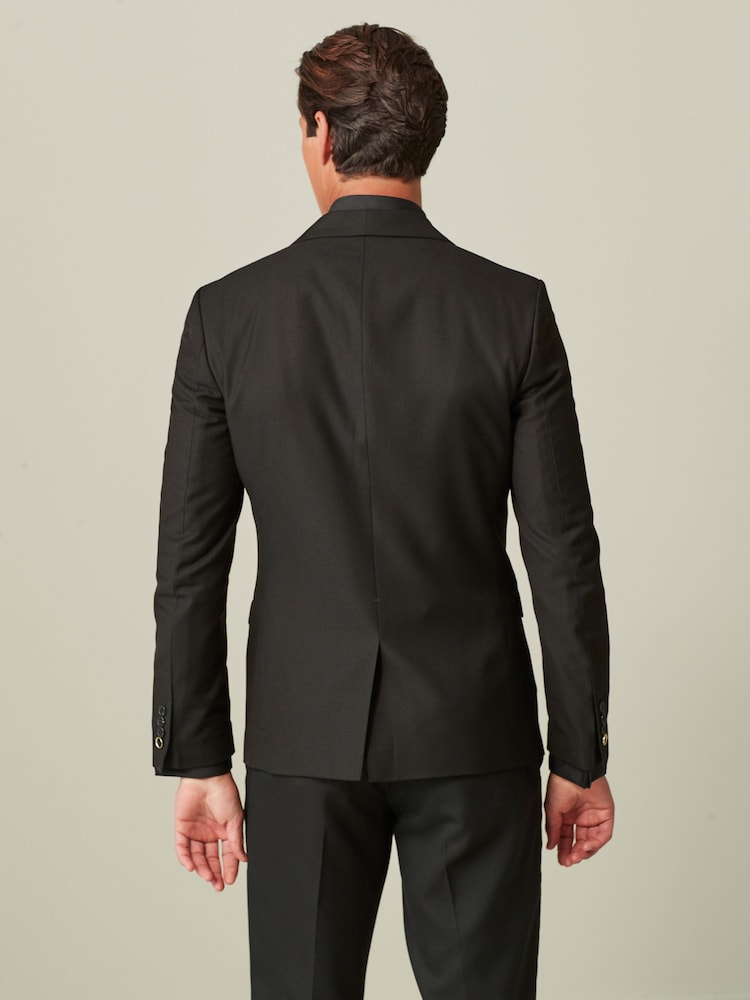 Black/Gold Skinny Fit Textured Tuxedo Suit Jacket - Image 3 of 11