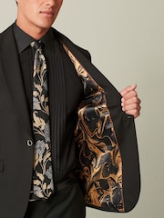 Black/Gold Skinny Fit Textured Tuxedo Suit Jacket - Image 5 of 11