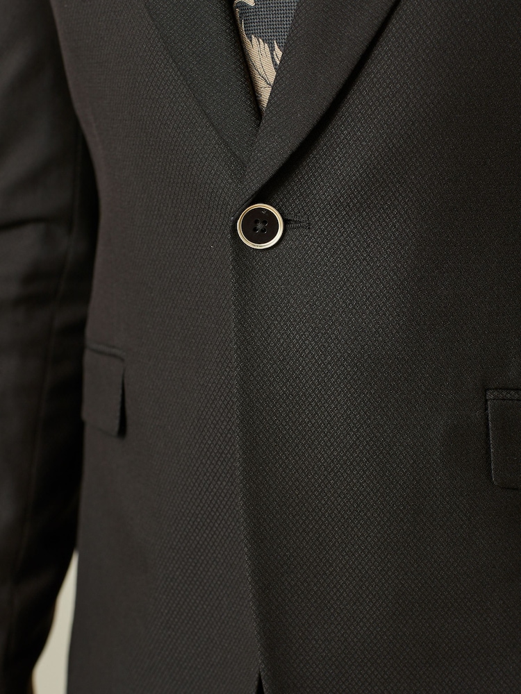 Black/Gold Skinny Fit Textured Tuxedo Suit Jacket - Image 6 of 11