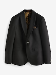 Black/Gold Skinny Fit Textured Tuxedo Suit Jacket - Image 7 of 11