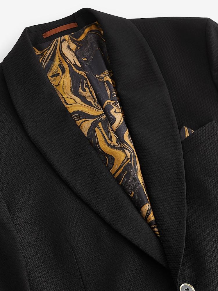 Black/Gold Skinny Fit Textured Tuxedo Suit Jacket - Image 8 of 11