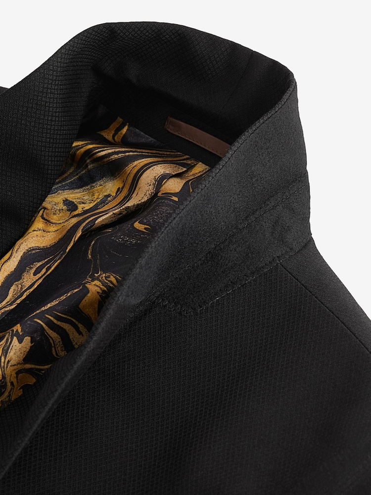 Black/Gold Skinny Fit Textured Tuxedo Suit Jacket - Image 9 of 11