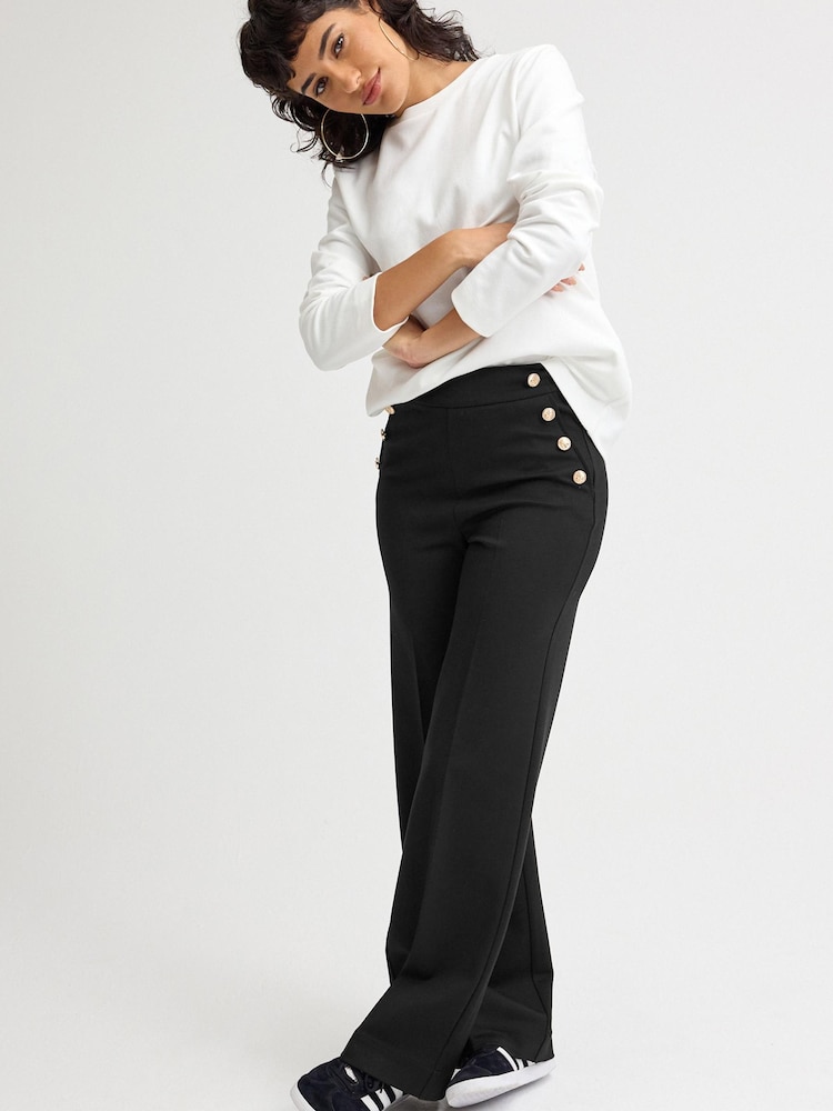 Black Ponte Button Wide Leg Trousers - Image 1 of 6