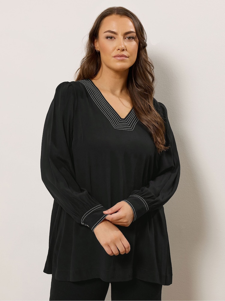 Evans Black Stitch Detail Blouse - Image 1 of 4