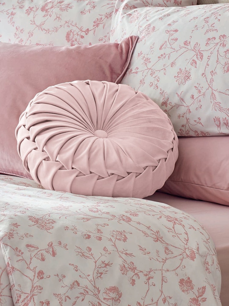 Laura Ashley Velvet Blush Pink Round Rosanna Cushion - Image 2 of 4