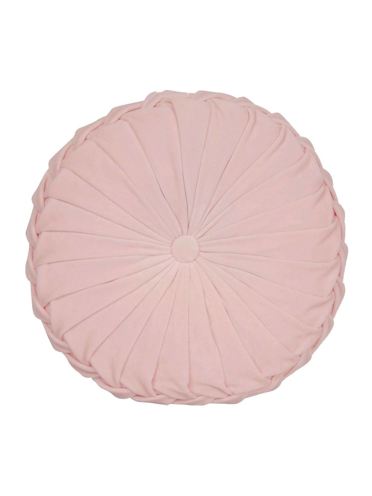 Laura Ashley Velvet Blush Pink Round Rosanna Cushion - Image 4 of 4