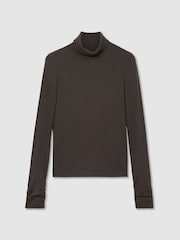 Reiss Chocolate Brown Ayla Rib-Knit Roll-Neck Top - Image 2 of 7