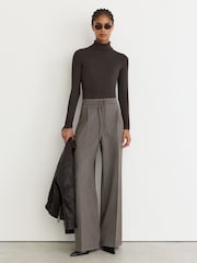 Reiss Chocolate Brown Ayla Rib-Knit Roll-Neck Top - Image 4 of 7