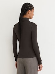Reiss Chocolate Brown Ayla Rib-Knit Roll-Neck Top - Image 5 of 7
