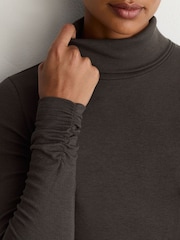 Reiss Chocolate Brown Ayla Rib-Knit Roll-Neck Top - Image 6 of 7
