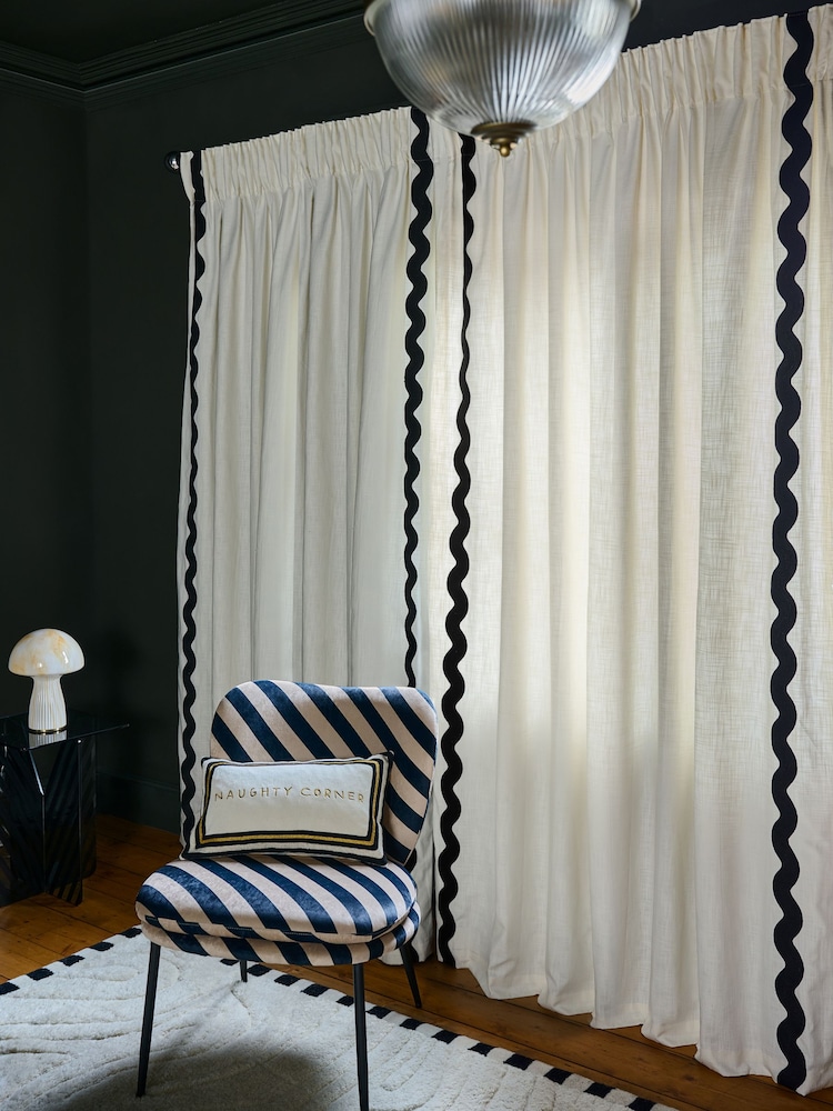 Rockett St George Cream Pencil Pleat Scallop Embroidered Curtain - Image 2 of 3