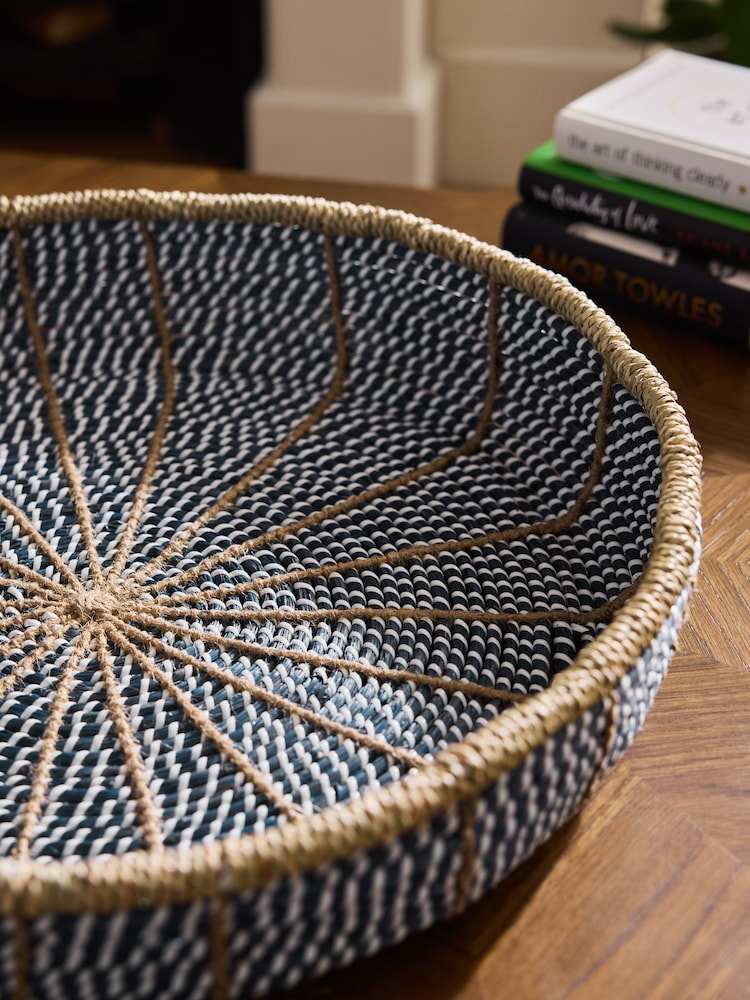 Nina Campbell Blue Seagrass Single Bowl Storage Basket - Image 2 of 4