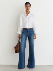 Reiss Mid Blue Addie Tall Cotton-Lyocell Wide-Leg Jeans - Image 1 of 8