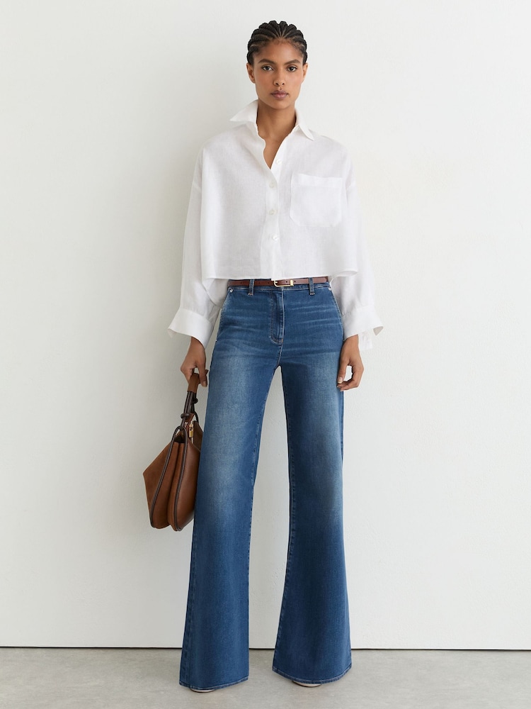 Reiss Mid Blue Addie Tall Cotton-Lyocell Wide-Leg Jeans - Image 1 of 8 Reiss Mid Blue Addie Tall Cotton-Lyocell Wide-Leg Jeans - Image 1 of 8