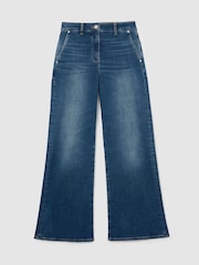 Reiss Mid Blue Addie Tall Cotton-Lyocell Wide-Leg Jeans - Image 2 of 8