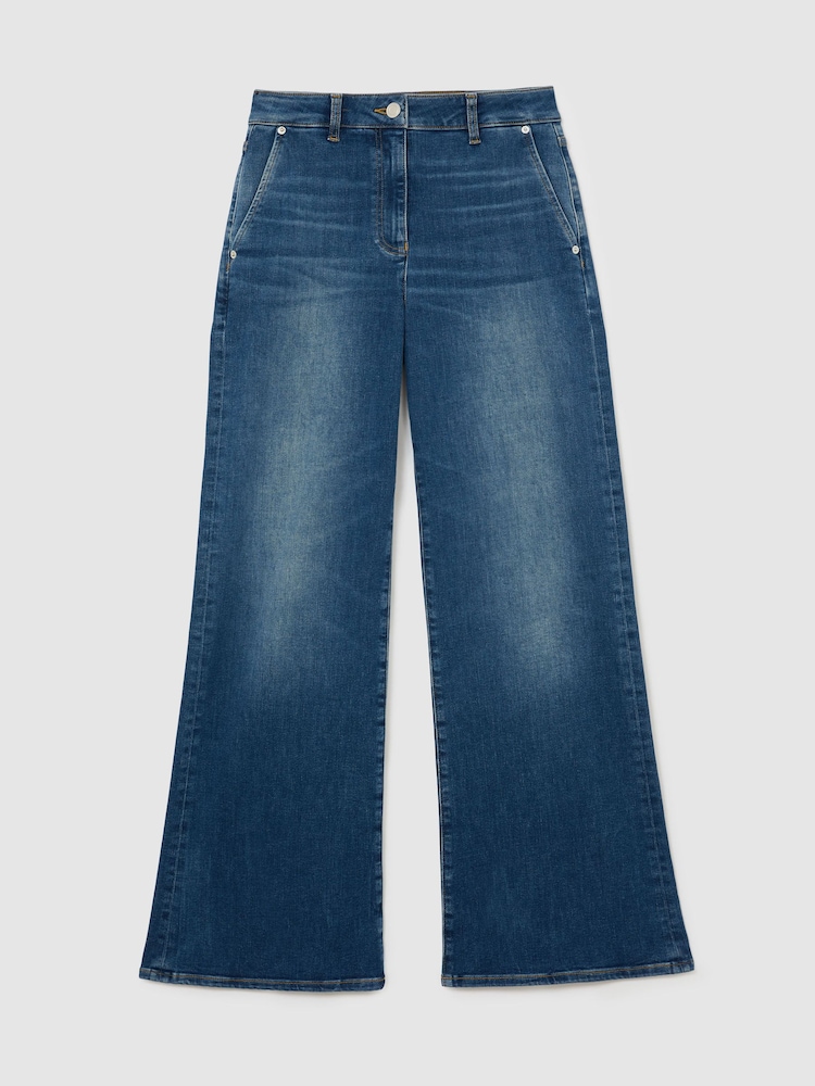 Reiss Mid Blue Addie Tall Cotton-Lyocell Wide-Leg Jeans - Image 2 of 8 Reiss Mid Blue Addie Tall Cotton-Lyocell Wide-Leg Jeans - Image 2 of 8