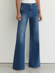 Reiss Mid Blue Addie Tall Cotton-Lyocell Wide-Leg Jeans - Image 3 of 8