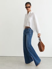 Reiss Mid Blue Addie Tall Cotton-Lyocell Wide-Leg Jeans - Image 4 of 8