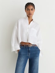 Reiss Mid Blue Addie Tall Cotton-Lyocell Wide-Leg Jeans - Image 5 of 8