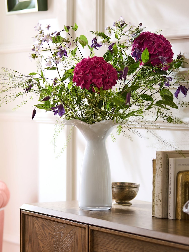 Nina Campbell White Fluted Large Flower Vase - Image 1 of 5 Nina Campbell White Fluted Large Flower Vase - Image 1 of 5