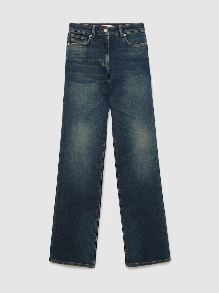 Reiss Mid Blue Andi Tall High-Rise Bootcut Jeans - Image 2 of 9 Reiss Mid Blue Andi Tall High-Rise Bootcut Jeans - Image 2 of 9