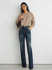 Reiss Mid Blue Andi Tall High-Rise Bootcut Jeans - Image 3 of 9