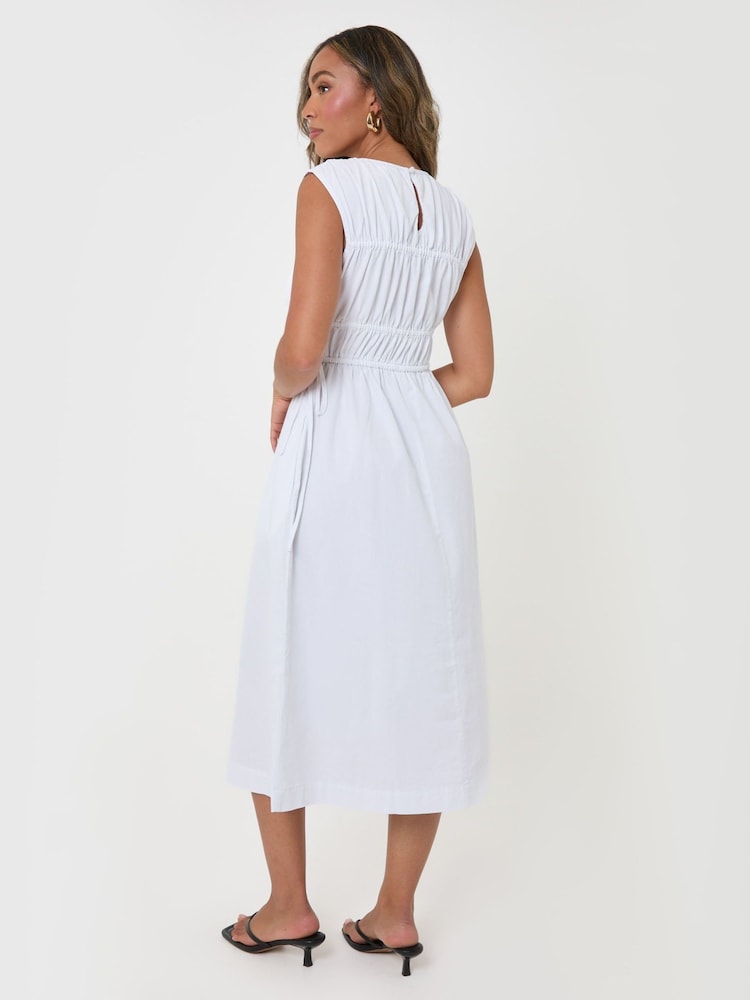 Threadbare White Shirred Denim Drawstring Waist Midaxi Dress - Image 2 of 4 Threadbare White Shirred Denim Drawstring Waist Midaxi Dress - Image 2 of 4