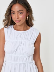 Threadbare White Shirred Denim Drawstring Waist Midaxi Dress - Image 4 of 4