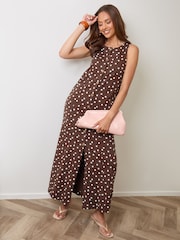 Threadbare Brown Slash Neck Pinafore Maxi Dress - Image 2 of 5