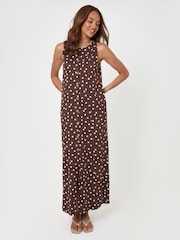 Threadbare Brown Slash Neck Pinafore Maxi Dress - Image 4 of 5