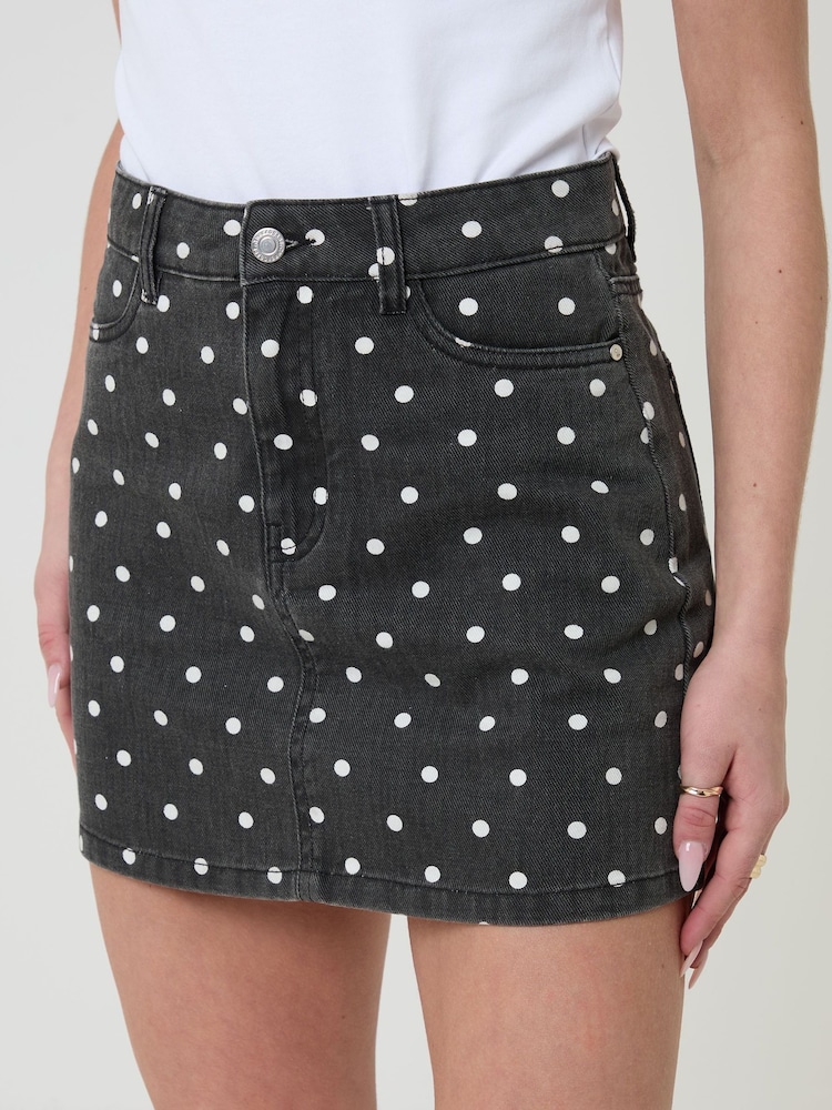 Threadbare Black Polka Dot Co-ord A-Line Denim Mini Skirt - Image 5 of 5 Threadbare Black Polka Dot Co-ord A-Line Denim Mini Skirt - Image 5 of 5