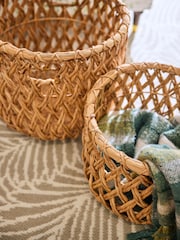 Nina Campbell Set of 2 Natural Water Hyacinth Storage Baskets - Image 2 of 6