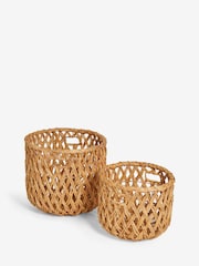 Nina Campbell Set of 2 Natural Water Hyacinth Storage Baskets - Image 4 of 6