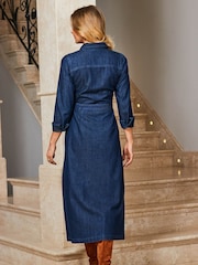 Sosandar Blue Smart Denim Fit N Flare Midaxi Dress - Image 2 of 5