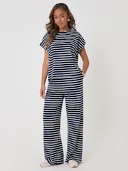 Threadbare Blue Stripe Jersey Co-ord Boxy Fit Top - Image 1 of 4