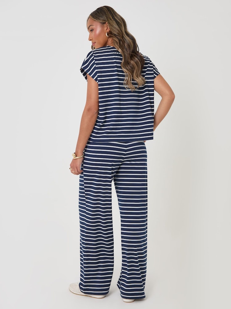 Threadbare Blue Stripe Jersey Co-ord Boxy Fit Top - Image 2 of 4 Threadbare Blue Stripe Jersey Co-ord Boxy Fit Top - Image 2 of 4