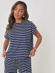 Threadbare Blue Stripe Jersey Co-ord Boxy Fit Top - Image 3 of 4
