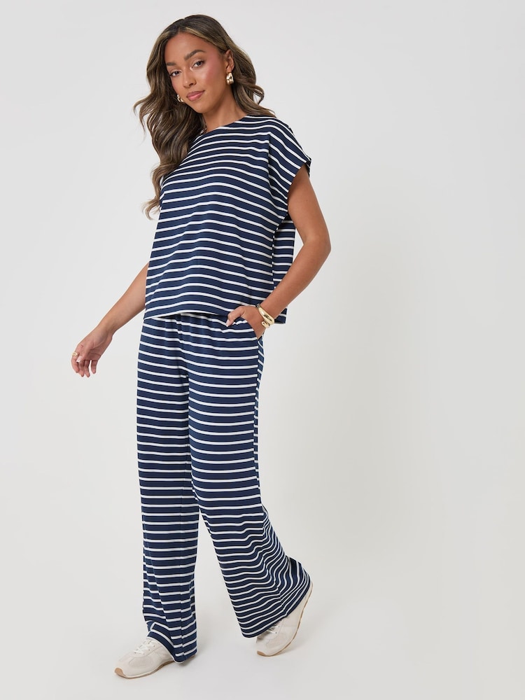 Threadbare Blue Stripe Jersey Co-ord Boxy Fit Top - Image 4 of 4 Threadbare Blue Stripe Jersey Co-ord Boxy Fit Top - Image 4 of 4