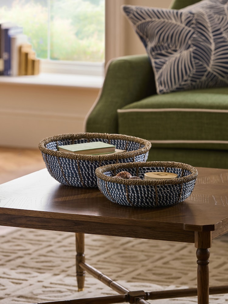Nina Campbell Blue Seagrass Set of 2 Bowl Storage Basket - Image 1 of 7