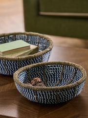 Nina Campbell Blue Seagrass Set of 2 Bowl Storage Basket - Image 2 of 7